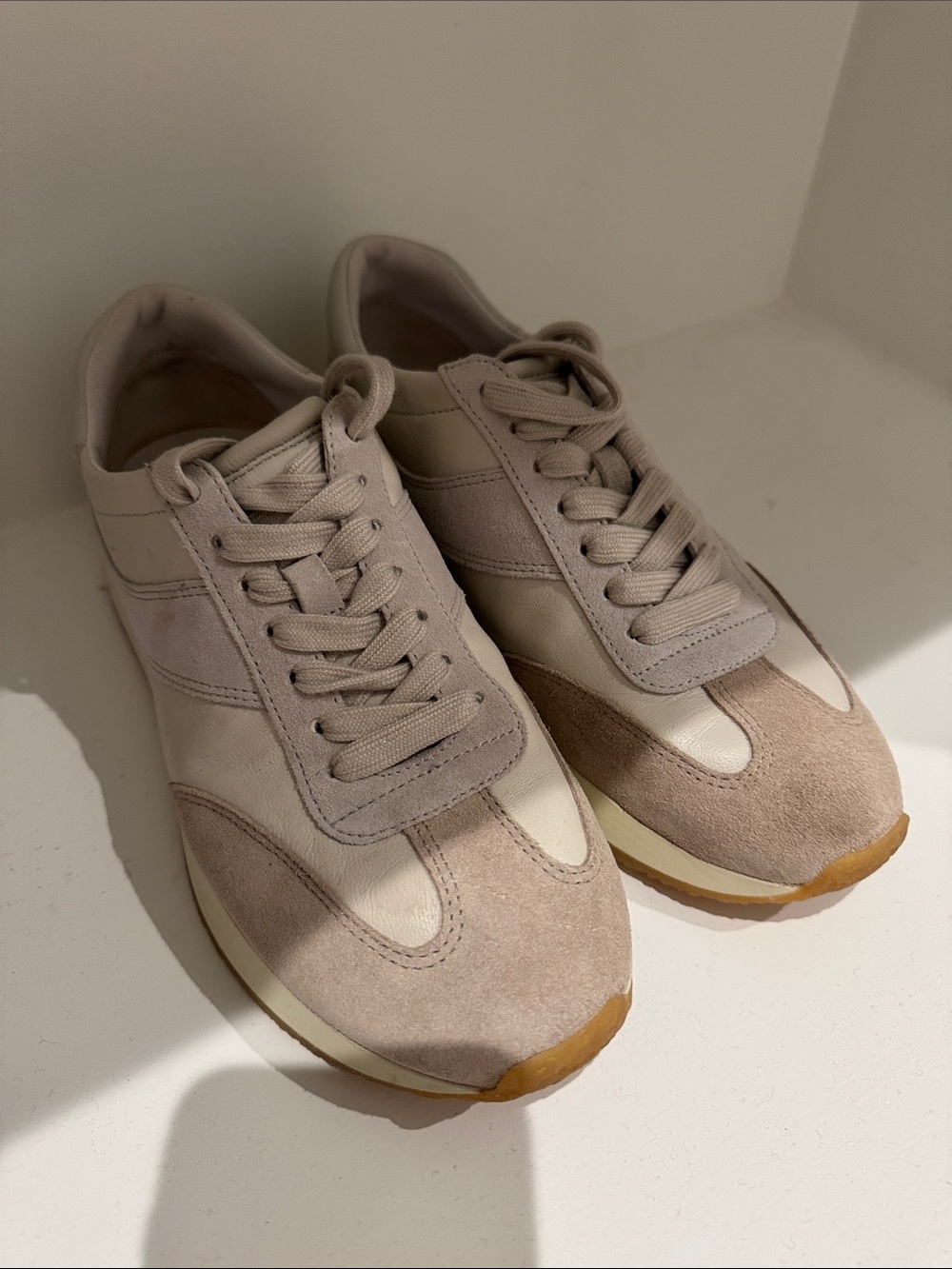 VINCE CREAM SUEDE & LEATHER LOW-TOP SNEAKER